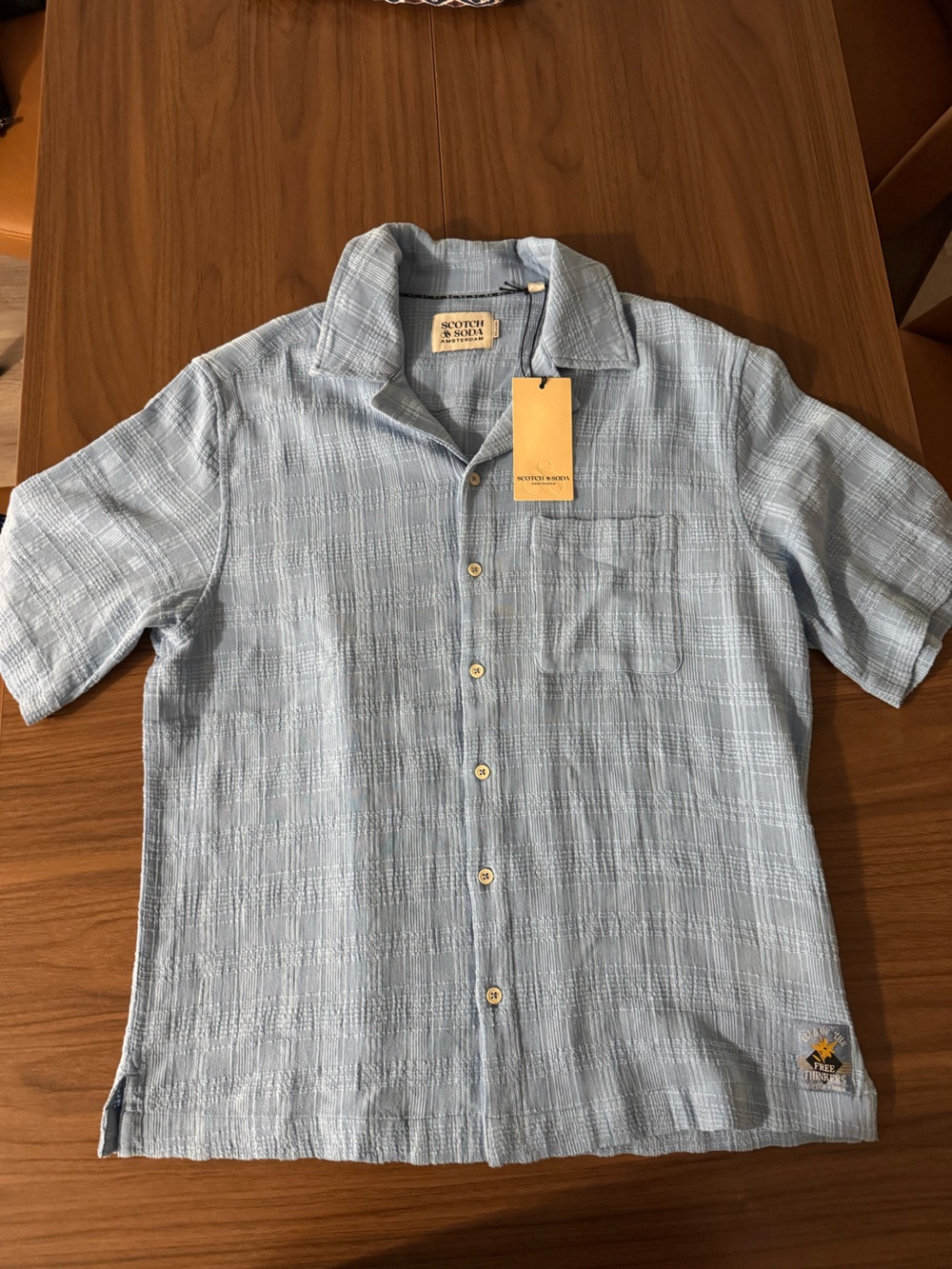 Scotch & Soda Light Blue Textured Short-Sleeve Button-Down Shirt